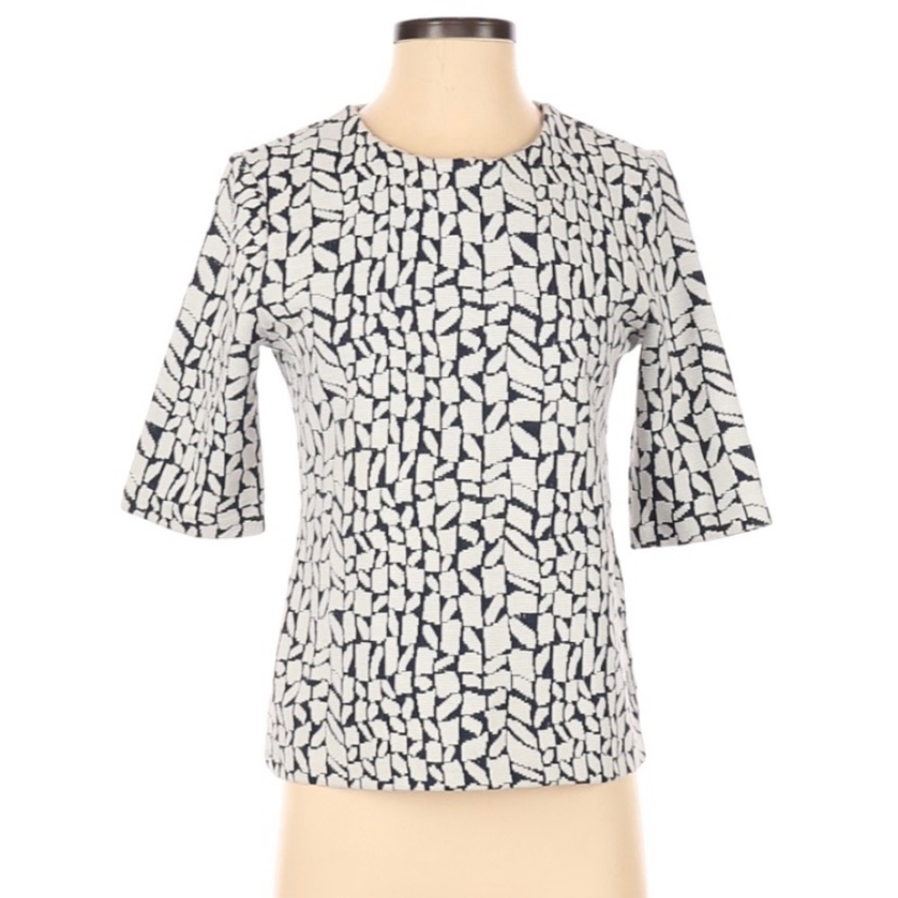 Ann Taylor Textured Navy and White Short Sleeve Blouse Size Extra Small